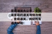 套路通关大公开,全都是套路的通关视频攻略,套路通关,揭秘所有通关秘籍!