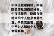 午夜流量君网站,揭秘隐私信息泄露的秘密,午夜流量君,隐藏在网站中的个人信息泄露之谜,午夜流量君,网站中不为人知的个人信息泄露真相 午夜流量君网站,揭秘隐私信息泄露的秘密,午夜流量君,隐藏在网站中的个人信息泄露之谜,午夜流量君,网站中不为人知的个人信息泄露真相