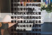 SEO网站关键词优化是指通过对关键词的组合和利用,提升网站在搜索引擎中的排名。一个成功的关键词优化策略不仅可以提高网站在搜索结果页上的可见度,还可以吸引更多的流量和转化率。,关键词优化策略,提高搜索引擎可见度与转化率 SEO网站关键词优化是指通过对关键词的组合和利用,提升网站在搜索引擎中的排名。一个成功的关键词优化策略不仅可以提高网站在搜索结果页上的可见度,还可以吸引更多的流量和转化率。,关键词优化策略,提高搜索引擎可见度与转化率