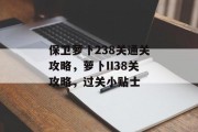 保卫萝卜238关通关攻略，萝卜II38关攻略，过关小贴士