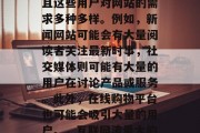 互联网流量大的网站通常拥有大量的用户,并且这些用户对网站的需求多种多样。例如,新闻网站可能会有大量阅读者关注最新时事,社交媒体则可能有大量的用户在讨论产品或服务。此外,在线购物平台也可能会吸引大量的用户。,互联网流量大的网站,各种需求下的热门选择 互联网流量大的网站通常拥有大量的用户,并且这些用户对网站的需求多种多样。例如,新闻网站可能会有大量阅读者关注最新时事,社交媒体则可能有大量的用户在讨论产品或服务。此外,在线购物平台也可能会吸引大量的用户。,互联网流量大的网站,各种需求下的热门选择