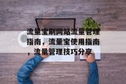流量宝刷网站流量管理指南,流量宝使用指南,流量管理技巧分享 流量宝刷网站流量管理指南,流量宝使用指南,流量管理技巧分享