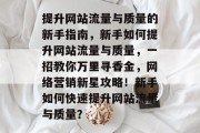提升网站流量与质量的新手指南,新手如何提升网站流量与质量,一招教你万里寻香金,网络营销新星攻略!新手如何快速提升网站流量与质量? 提升网站流量与质量的新手指南,新手如何提升网站流量与质量,一招教你万里寻香金,网络营销新星攻略!新手如何快速提升网站流量与质量?