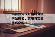 揭秘如何提升招聘分销网站排名,策略与实战技巧全解析 揭秘如何提升招聘分销网站排名,策略与实战技巧全解析
