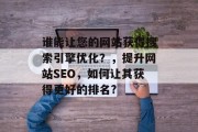 谁能让您的网站获得搜索引擎优化?,提升网站SEO,如何让其获得更好的排名? 谁能让您的网站获得搜索引擎优化?,提升网站SEO,如何让其获得更好的排名?