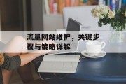 流量网站维护,关键步骤与策略详解 流量网站维护,关键步骤与策略详解