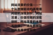 网站流量的价值——一个从数据驱动的角度看问题的深度剖析,网站流量,价值挖掘的深度剖析,网站流量的本质与价值,一场从数据驱动的角度洞察探究 网站流量的价值——一个从数据驱动的角度看问题的深度剖析,网站流量,价值挖掘的深度剖析,网站流量的本质与价值,一场从数据驱动的角度洞察探究