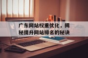 广东网站权重优化,揭秘提升网站排名的秘诀 广东网站权重优化,揭秘提升网站排名的秘诀