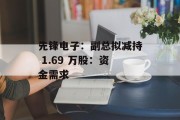 先锋电子：副总拟减持 1.69 万股：资金需求