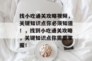 找小吃通关攻略视频，关键知识点你必须知道！，找到小吃通关攻略，关键知识点你需要掌握！