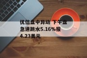 优信盘中异动 下午盘急速跳水5.16%报4.23美元 优信盘中异动 下午盘急速跳水5.16%报4.23美元