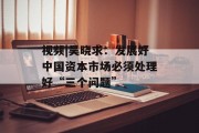 视频|吴晓求:发展好中国资本市场必须处理好“三个问题” 视频|吴晓求:发展好中国资本市场必须处理好“三个问题”