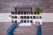 精英副本第29关通关攻略,精英副本第二十九关,攻略分享