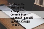 Natural Health Trends Corp. - Commn Stock盘中异动 下午盘股价大跌5.72%报5.11美元 Natural Health Trends Corp. - Commn Stock盘中异动 下午盘股价大跌5.72%报5.11美元