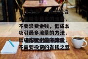省钱之道——无需投资也能吸引最多的流量,不要浪费金钱,低成本吸引最多流量的方法,低成本吸引最多流量,不需要投资的省钱之道 省钱之道——无需投资也能吸引最多的流量,不要浪费金钱,低成本吸引最多流量的方法,低成本吸引最多流量,不需要投资的省钱之道