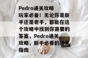 Pedro通关攻略 玩家必备!无论你是新手还是老手,都能在这个攻略中找到你需要的答案,Pedro通关攻略,新手必看的通关指南