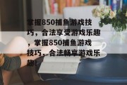 掌握850捕鱼游戏技巧，合法享受游戏乐趣，掌握850捕鱼游戏技巧，合法畅享游戏乐趣！