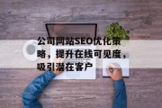公司网站SEO优化策略,提升在线可见度,吸引潜在客户 公司网站SEO优化策略,提升在线可见度,吸引潜在客户