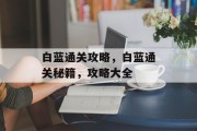 白蓝通关攻略,白蓝通关秘籍,攻略大全