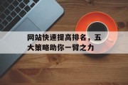 网站快速提高排名,五大策略助你一臂之力 网站快速提高排名,五大策略助你一臂之力