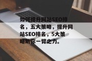 如何提升网站SEO排名,五大策略,提升网站SEO排名,5大策略助你一臂之力。 如何提升网站SEO排名,五大策略,提升网站SEO排名,5大策略助你一臂之力。