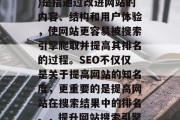 SEO(搜索引擎优化)是指通过改进网站的内容、结构和用户体验,使网站更容易被搜索引擎爬取并提高其排名的过程。SEO不仅仅是关于提高网站的知名度,更重要的是提高网站在搜索结果中的排名。,提升网站搜索引擎排名,SEO实战指南 SEO(搜索引擎优化)是指通过改进网站的内容、结构和用户体验,使网站更容易被搜索引擎爬取并提高其排名的过程。SEO不仅仅是关于提高网站的知名度,更重要的是提高网站在搜索结果中的排名。,提升网站搜索引擎排名,SEO实战指南