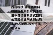 西山科技:重庆西山科技股份有限公司关于以集中竞价交易方式回购公司股份比例达到总股本1%暨回购股份进展的公告 西山科技:重庆西山科技股份有限公司关于以集中竞价交易方式回购公司股份比例达到总股本1%暨回购股份进展的公告