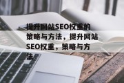 提升网站SEO权重的策略与方法,提升网站SEO权重,策略与方法 提升网站SEO权重的策略与方法,提升网站SEO权重,策略与方法
