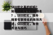 SEO优化真的好吗?如何提高搜索引擎排名?,SEO优化,提升搜索引擎排名的有效方法,SEO优化,有效方法与技巧
