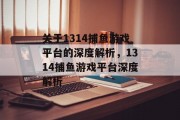 关于1314捕鱼游戏平台的深度解析，1314捕鱼游戏平台深度解析