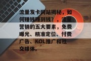 流量发卡网站揭秘,如何赚钱赚到钱?,流量营销的五大要素,免费曝光、精准定位、付费广告、KOL推广和社交媒体。 流量发卡网站揭秘,如何赚钱赚到钱?,流量营销的五大要素,免费曝光、精准定位、付费广告、KOL推广和社交媒体。