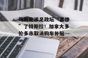 马斯克涉足政坛“害惨”了特斯拉!加拿大多伦多市取消购车补贴…… 马斯克涉足政坛“害惨”了特斯拉!加拿大多伦多市取消购车补贴……