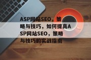 ASP网站SEO,策略与技巧,如何提高ASP网站SEO,策略与技巧的实战指南 ASP网站SEO,策略与技巧,如何提高ASP网站SEO,策略与技巧的实战指南