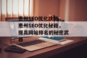 惠州SEO优化攻略,惠州SEO优化秘籍,提高网站排名的秘密武器 惠州SEO优化攻略,惠州SEO优化秘籍,提高网站排名的秘密武器
