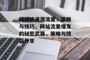 网站快速涨流量,策略与技巧,网站流量爆发的秘密武器,策略与技巧分享 网站快速涨流量,策略与技巧,网站流量爆发的秘密武器,策略与技巧分享