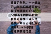 Apache网络技术在互联网中扮演着至关重要的角色。一个健康的、稳定的网站需要依赖于高质量的Apache服务来提供高性能和高可用性。以下是一些关于如何正确配置和使用Apache网站搭建的关键信息。,Apache web server设置指南 Apache网络技术在互联网中扮演着至关重要的角色。一个健康的、稳定的网站需要依赖于高质量的Apache服务来提供高性能和高可用性。以下是一些关于如何正确配置和使用Apache网站搭建的关键信息。,Apache web server设置指南