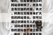 如何增加网站流量,提高网站流量的方法有很多。首先,优化你的网站结构和内容是非常重要的。你需要确保你的网站清晰明了,并且包含有价值的内容。其次,利用社交媒体来扩大你的网站受众。你可以通过创建吸引人的帖子、活动或竞赛等方式与你的目标客户建立联系。最后,利用搜索引擎优化(SEO)技术可以帮助你提升网站的排名,从而吸引更多的潜在客户。 如何增加网站流量,提高网站流量的方法有很多。首先,优化你的网站结构和内容是非常重要的。你需要确保你的网站清晰明了,并且包含有价值的内容。其次,利用社交媒体来扩大你的网站受众。你可以通过创建吸引人的帖子、活动或竞赛等方式与你的目标客户建立联系。最后,利用搜索引擎优化(SEO)技术可以帮助你提升网站的排名,从而吸引更多的潜在客户。