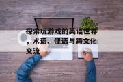 探索玩游戏的英语世界,术语、俚语与跨文化交流 探索玩游戏的英语世界,术语、俚语与跨文化交流