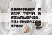 直接翻译网站插件，提高效率，节省时间，快速高效网站插件指南，节省时间和提升工作效率的秘诀