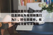 网站流量引流,如何将信息转化为有效销售行为?,转化率提升,有效网站流量引流策略 网站流量引流,如何将信息转化为有效销售行为?,转化率提升,有效网站流量引流策略