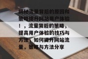 揭秘流量背后的原因和策略提升网站用户体验！，流量背后的策略，提高用户体验的技巧与方法，如何提升网站流量，策略与方法分享