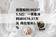 亚厦股份(002375.SZ)：一季度净利润6674.27万元 同比增长2.78%