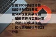 合肥SEO网站优化策略解析与实践分享,合肥SEO优化实战指南,策略解析与实践分享,合肥SEO实战指南,优化策略解析与实践分享 合肥SEO网站优化策略解析与实践分享,合肥SEO优化实战指南,策略解析与实践分享,合肥SEO实战指南,优化策略解析与实践分享