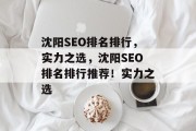 沈阳SEO排名排行,实力之选,沈阳SEO排名排行推荐!实力之选 沈阳SEO排名排行,实力之选,沈阳SEO排名排行推荐!实力之选