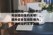 搭建网站——为你的公司创造价值的关键!,提升企业在线影响力,搭建网站的五步战略 搭建网站——为你的公司创造价值的关键!,提升企业在线影响力,搭建网站的五步战略