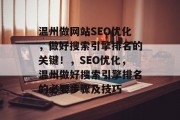 温州做网站SEO优化,做好搜索引擎排名的关键!,SEO优化,温州做好搜索引擎排名的必要步骤及技巧 温州做网站SEO优化,做好搜索引擎排名的关键!,SEO优化,温州做好搜索引擎排名的必要步骤及技巧