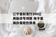辽宁省拟发行200亿再融资专项债 用于置换存量隐性债务 辽宁省拟发行200亿再融资专项债 用于置换存量隐性债务