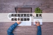 农机股逆势拉升,星光农机午后涨停 农机股逆势拉升,星光农机午后涨停