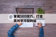 掌握SEO技巧,打造高效学习型网站 掌握SEO技巧,打造高效学习型网站
