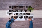 提升SEO策略，如何有效优化你的同IP网站？，优化SEO策略，提升网站权重的策略技巧